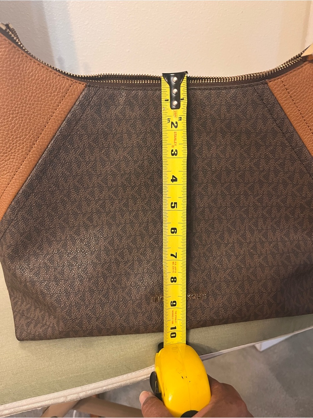 Michael Kors Brown Logo Hobo Bag with Tan Leather Trim and Matching Wallet - Picture 9 of 10